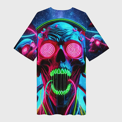 Женская длинная футболка Metallica - neon skull with headphones / 3D-принт – фото 2