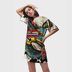 Футболка женская длинная Tekken dragon tatoo, цвет: 3D-принт — фото 2