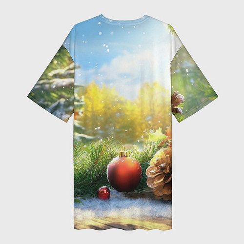 Женская длинная футболка Солнечный новый год / 3D-принт – фото 2