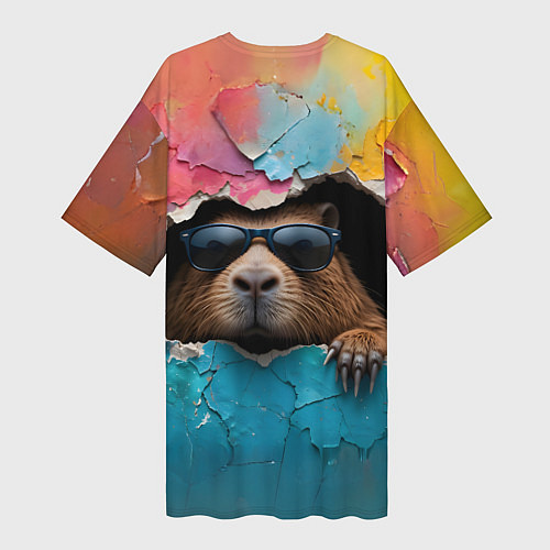 Женская длинная футболка Капибара в стене / 3D-принт – фото 2