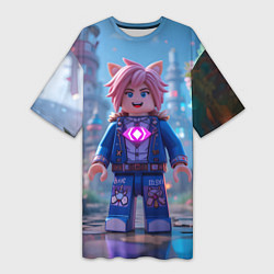 Футболка женская длинная Roblox pink hair, цвет: 3D-принт