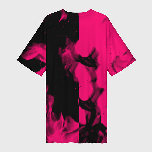 Женская длинная футболка Monster energy fire pink / 3D-принт – фото 2