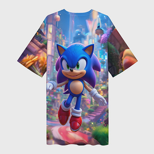 Женская длинная футболка Соник в красочной стране / 3D-принт – фото 2