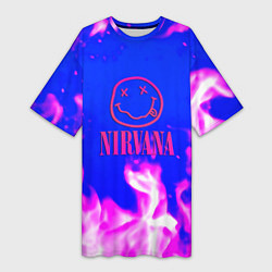 Женская длинная футболка Nirvana neon flame