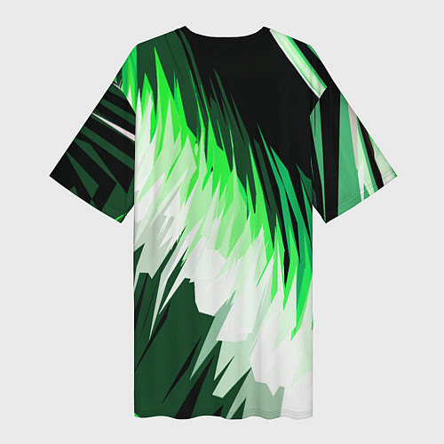 Женская длинная футболка Зелёно-белая абстракция на чёрном фоне / 3D-принт – фото 2