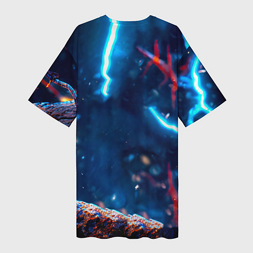 Женская длинная футболка Снигирь и молнии / 3D-принт – фото 2