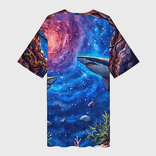 Женская длинная футболка Космические акулы / 3D-принт – фото 2
