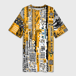 Футболка женская длинная Cyberpunk pattern yellow, цвет: 3D-принт