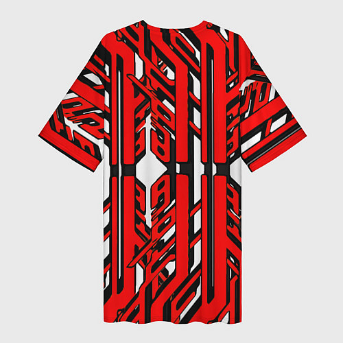 Женская длинная футболка Чёрно-красные техно полосы на белом фоне / 3D-принт – фото 2