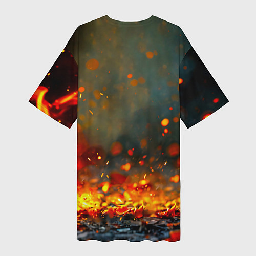 Женская длинная футболка Снегирь в огне / 3D-принт – фото 2