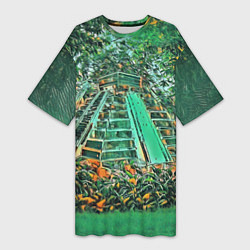 Женская длинная футболка Башня в джунглях