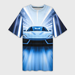 Футболка женская длинная Спорткар на скорости, цвет: 3D-принт