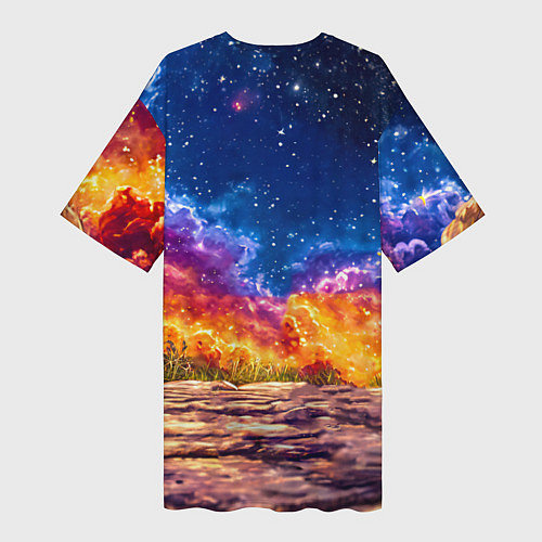 Женская длинная футболка Зачик и космическое небо / 3D-принт – фото 2