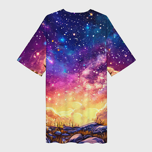 Женская длинная футболка Лось и звездное небо / 3D-принт – фото 2