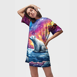 Футболка женская длинная Белый медведь и звездное небо, цвет: 3D-принт — фото 2