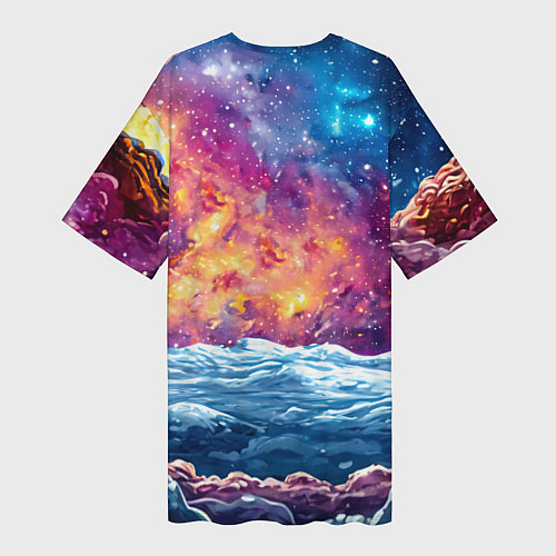 Женская длинная футболка Белый медведь и звездное небо / 3D-принт – фото 2