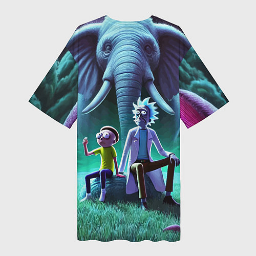 Женская длинная футболка Рик и Морти - портрет на фоне слона / 3D-принт – фото 2