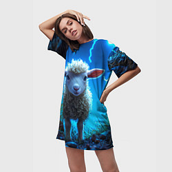 Футболка женская длинная Овечка в разрядах молнии, цвет: 3D-принт — фото 2