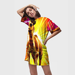 Футболка женская длинная Верблюд в ярких лучах, цвет: 3D-принт — фото 2