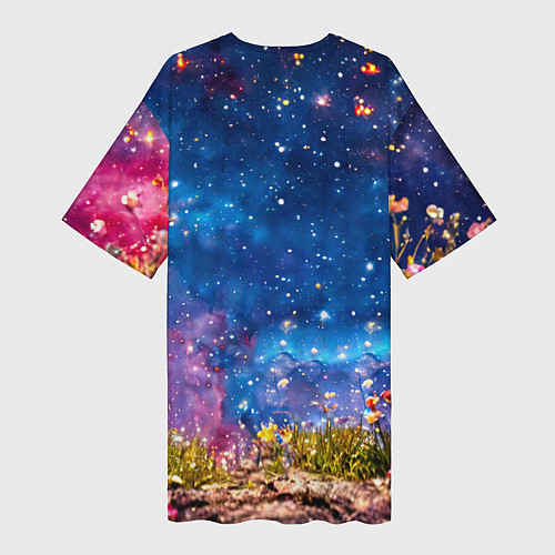 Женская длинная футболка Поросенок и звездное небо / 3D-принт – фото 2