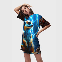 Футболка женская длинная Сурикат в разрядах молний, цвет: 3D-принт — фото 2