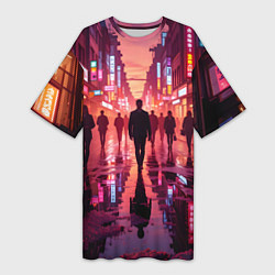 Футболка женская длинная Вечерний мегаполис, цвет: 3D-принт