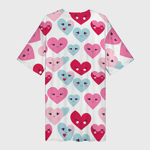 Женская длинная футболка Сердечки-смайлики / 3D-принт – фото 2