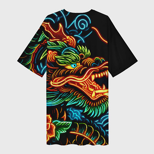 Женская длинная футболка Japanese neon dragon - irezumi / 3D-принт – фото 2