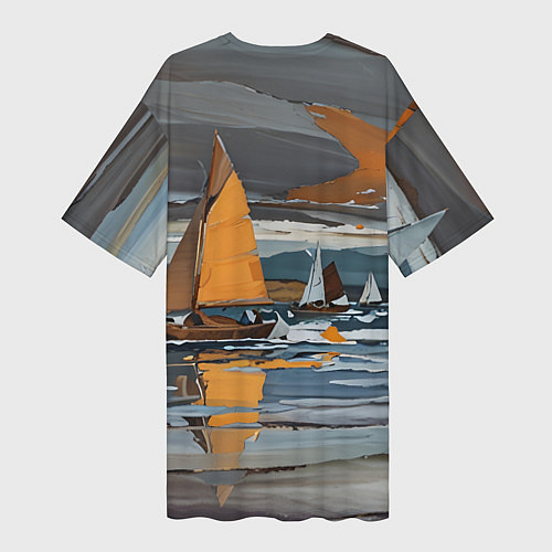 Женская длинная футболка Живопись с парусниками / 3D-принт – фото 2