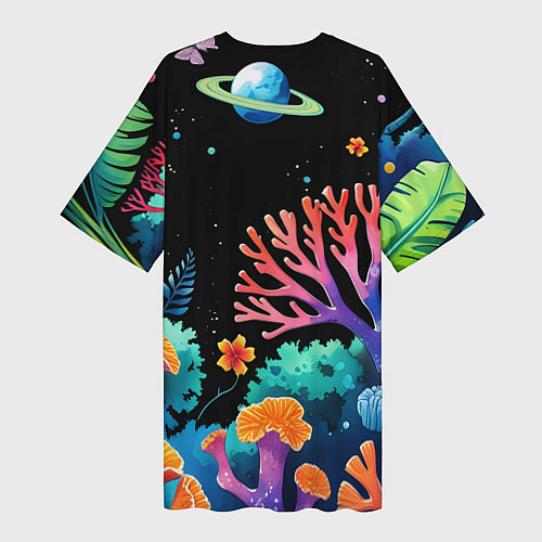 Женская длинная футболка Космический подводный мир / 3D-принт – фото 2