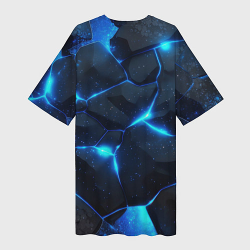 Женская длинная футболка Неоновый синий свет из плит / 3D-принт – фото 2