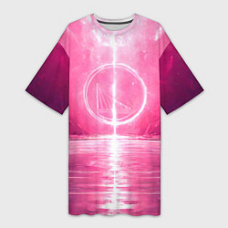 Футболка женская длинная Голден Стэйт Уорриорз в розовом, цвет: 3D-принт