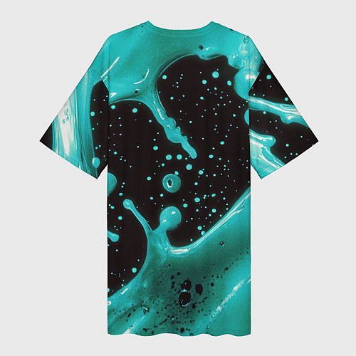 Женская длинная футболка Голубая краска и капли / 3D-принт – фото 2