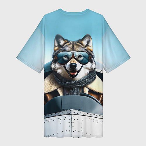 Женская длинная футболка Волк авиатор / 3D-принт – фото 2