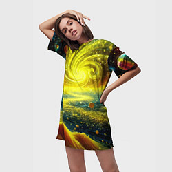 Футболка женская длинная Neon galaxy - ai art fantasy, цвет: 3D-принт — фото 2