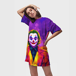 Футболка женская длинная Джокер в розово-желтом пиджаке, цвет: 3D-принт — фото 2