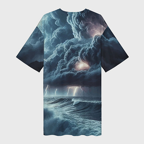 Женская длинная футболка Шторм на море - сверкание молний / 3D-принт – фото 2