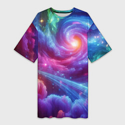 Футболка женская длинная Neon space fantasy, цвет: 3D-принт
