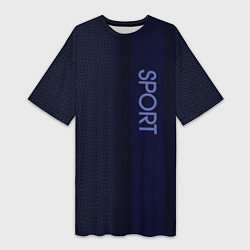 Женская длинная футболка Sport тёмный синий с полосой с затемнением