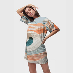 Футболка женская длинная Персиковые волны, цвет: 3D-принт — фото 2