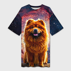 Футболка женская длинная Чау-чау в космосе, цвет: 3D-принт