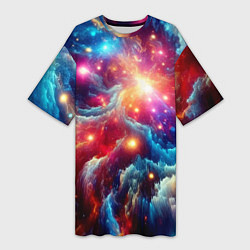 Футболка женская длинная Colorfull neon space clouds - ai art fantasy, цвет: 3D-принт