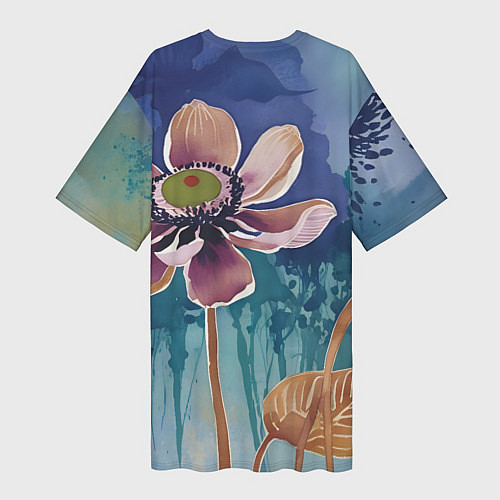 Женская длинная футболка Красочный цветок / 3D-принт – фото 2