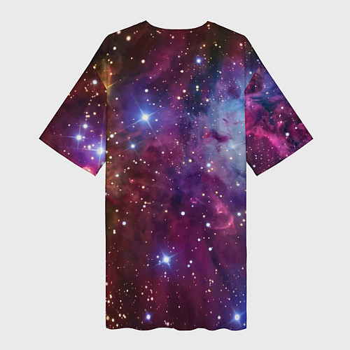 Женская длинная футболка Котёнок в наушниках с мышкой в космосе / 3D-принт – фото 2