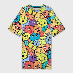 Футболка женская длинная Милые монстрики пришельцы, цвет: 3D-принт
