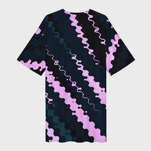 Женская длинная футболка Тёмно-синий с розовым искажённые полосы / 3D-принт – фото 2