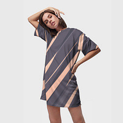 Футболка женская длинная Перламутровый серый полосы, цвет: 3D-принт — фото 2