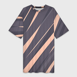 Футболка женская длинная Перламутровый серый полосы, цвет: 3D-принт