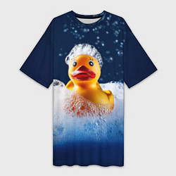 Футболка женская длинная Резиновая уточка в мыльной пене, цвет: 3D-принт