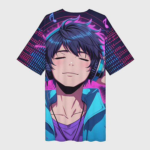 Женская длинная футболка Любитель музыки / 3D-принт – фото 2